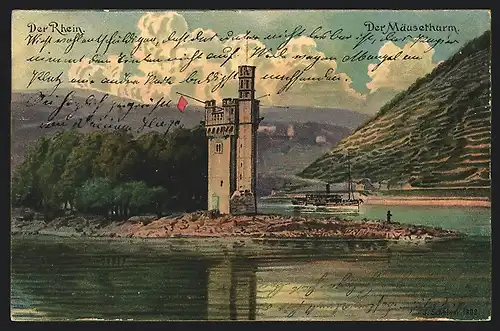 Lithographie Bingen, Der Mäuseturm