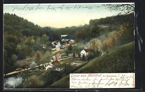 AK Mühlthal bei Starnberg, Ortsansicht von Anhöhe aus auf Häuser und Wegen