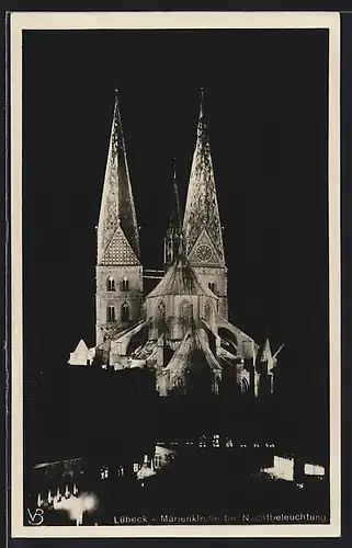 AK Lübeck, Marienkirche bei Nachtbeleuchtung