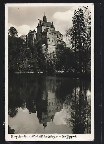 AK Waldheim / Sachsen, Blick auf Burg Kriebstein mit der Zschopau