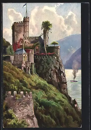 Künstler-AK Trechtingshausen, Schloss Rheinstein