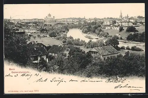 AK Bern, Gesamtansicht mit Fluss aus der Vogelschau