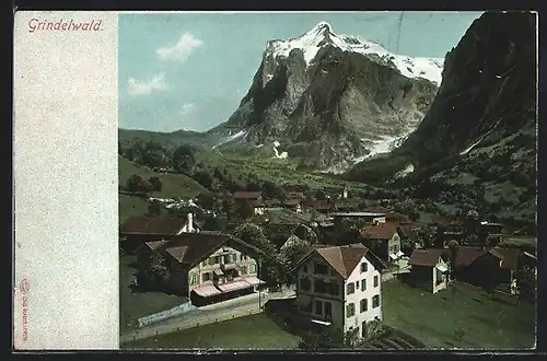 AK Grindelwald, Totalansicht mit Bergblick