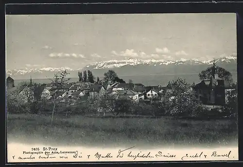 AK St-Prex, Ortsansicht mit Alpen aus der Vogelschau