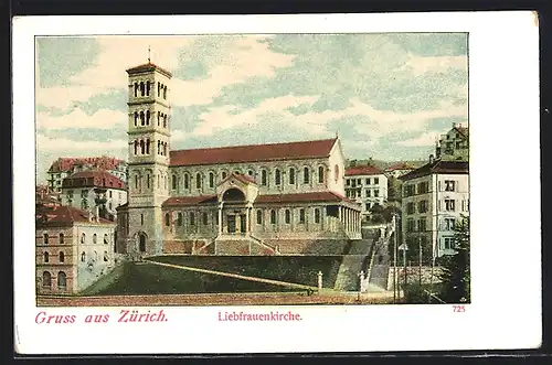 AK Zürich, Liebfrauenkirche, von oben gesehen