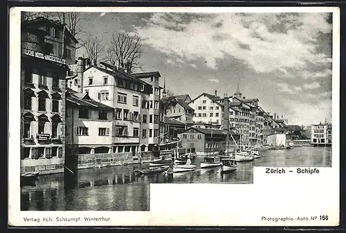 AK Zürich, Schipfe-Partie vom Wasser aus