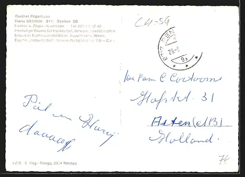 AK Benken, Gasthof Pilgerhaus Maria Bildstein