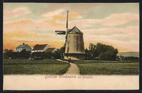 AK Gohlis / Dresden, an der Gohliser Windmühle