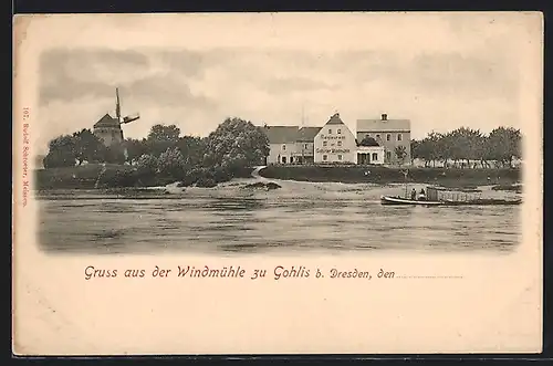 AK Gohlis b. Dresden, Ansicht auf Restaurant Gohliser Windmühle
