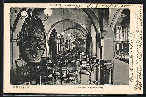 AK Bremen, Gasthaus Ratskeller, Innenansicht