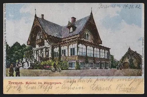 Seiden-Imitations-AK Bremen, Meierei im Bürgerpark
