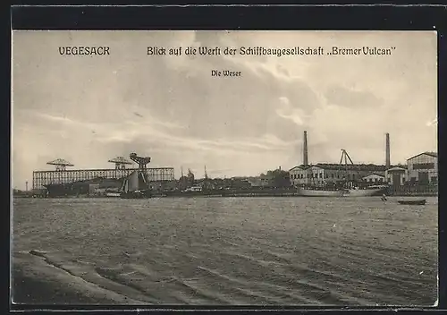 AK Vegesack, Blick auf die Werft der Schiffbaugesellschaft Bremer Vulcan