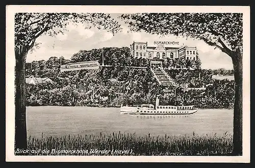 AK Werder / Havel, Hotel Restaurant Bismarckhöhe, Dampfer