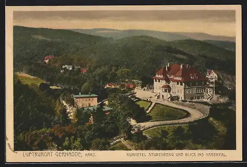 AK Gernrode, Kurhotel Stubenberg und Blick ins Hagental