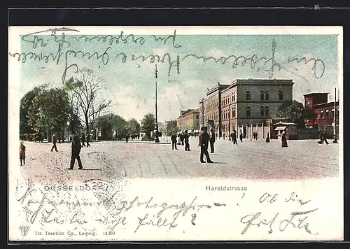 AK Düsseldorf, belebte Partie an der Haroldstrasse