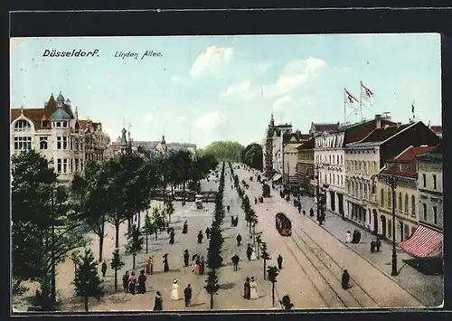 AK Düsseldorf, Linden Allee mit Strassenbahnen