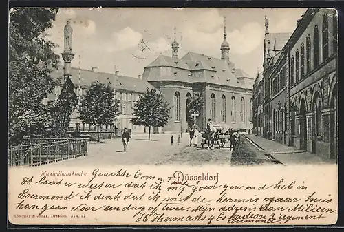 AK Düsseldorf, Strassenpartie mit Maximilianskirche