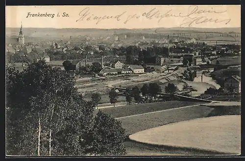 AK Frankenberg i. Sa., Ortsansicht mit Kirche und Industriegebiet