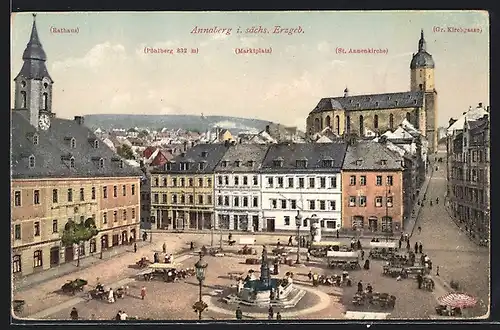 AK Annaberg / Erzg., Rathaus, Marktplatz, St. Annenkirche