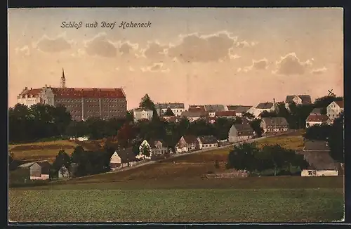 AK Hoheneck / Erzgeb., Ortsansicht mit Schloss im Sonnenaufgang