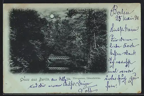 Mondschein-AK Berlin-Tiergarten, Thiergarten, Löwenbrücke