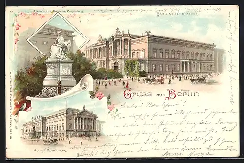 Lithographie Berlin, Schloss, Palais Kaiser Wilhelm