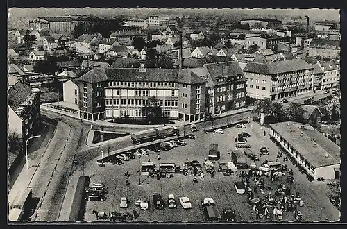 AK Delmenhorst, Hans-Böckler-Platz, Autos, Markt aus der Vogelschau