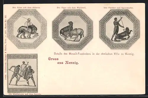 AK Nennig, Details des Mosaik-Fussbodens in der römischen Villa