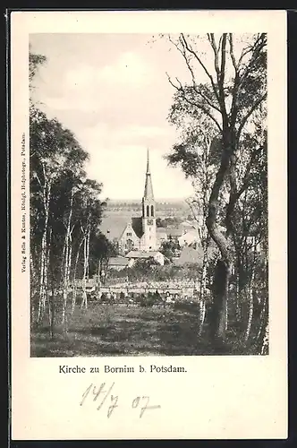 AK Bornim bei Potsdam, Kirche, aus der Ferne gesehen