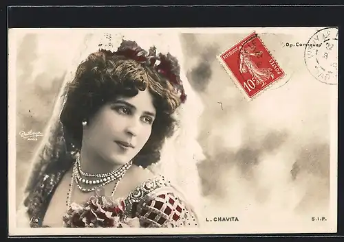 Foto-AK Atelier Reutlinger, Paris: L. Chavita mit Schleier