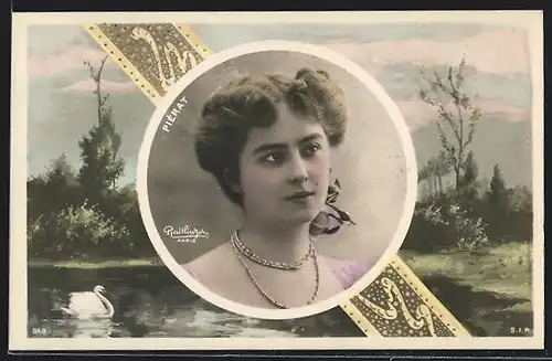 Foto-AK Atelier Reutlinger, Paris, Schauspielerin Piérat mit Blume im Haar