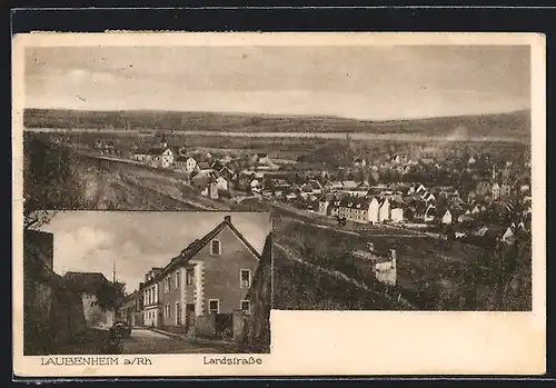 AK Laubenheim a. Rh., Ortsansicht aus der Vogelschau und Landstrasse