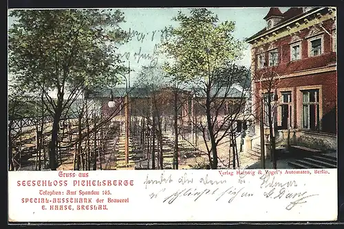 AK Berlin-Pichelsberg, Gasthaus Seeschloss Pichelsberge, Special-Ausschank der Brauerei E. Haase, Breslau