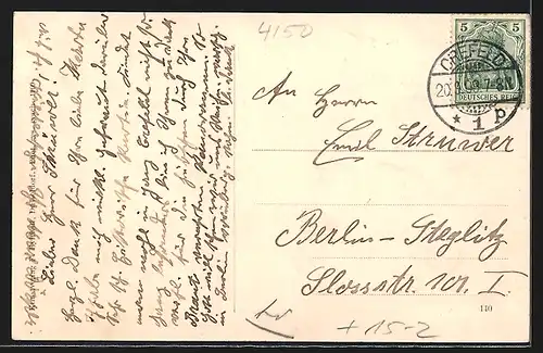 AK Crefeld, Strassenpartie mit Denkmal und Zeppelin