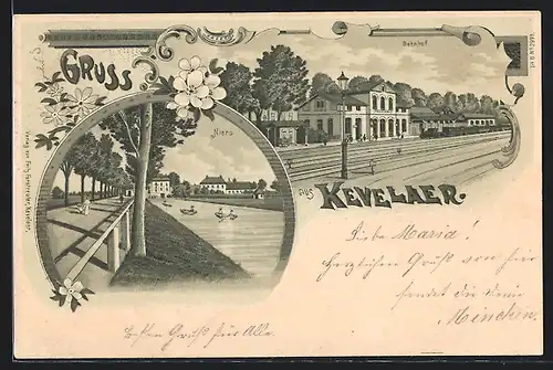 Lithographie Kevelaer, Bahnhof, Partie am Niers