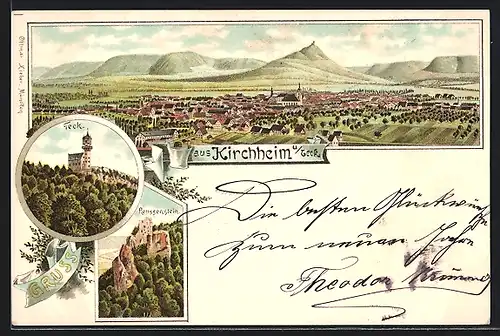 Lithographie Kirchheim u. Teck, Reussenstein, Teck, Panorama