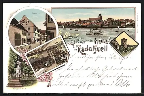 Lithographie Radolfzell, Brauerei Hölle, Ortsansicht