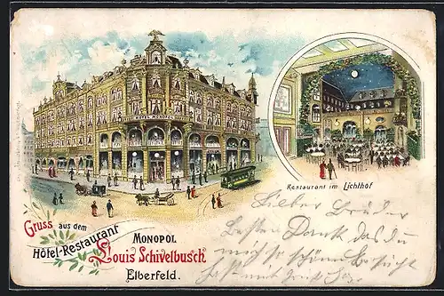 Lithographie Elberfeld, Hotel-Restaurant Monopol Louis Schivelbusch, Restaurant im Lichthof