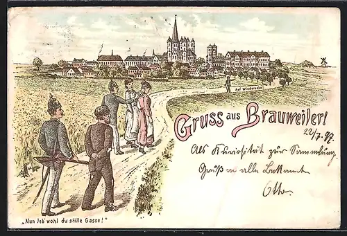 Lithographie Brauweiler, Gefängnis, Gendarmen führen verhaftete Personen ab