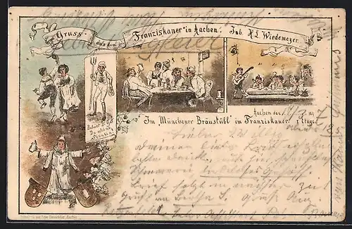 Lithographie Aachen, Gastwirtschaft Franziskaner, Inh. H. L. Wiedemeyer, Im Münchner Bräustübl
