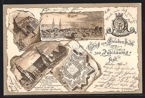 Lithographie Freudenstadt, Festpostkarte zum 300-jähriges Jubiläum 1899, Altes Stadtthor