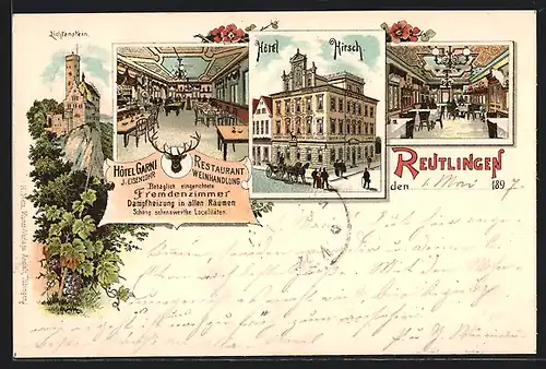 Lithographie Reutlingen, Hotel Kirsch, Hotel und Restaurant Weinhandlung Garni