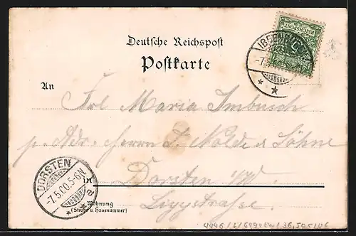 Lithographie Riesenbeck, Krankenhaus, Eulenfelsen, Rittergut Surenburg, Dortmund-Ems-Kanal mit Segelschiff