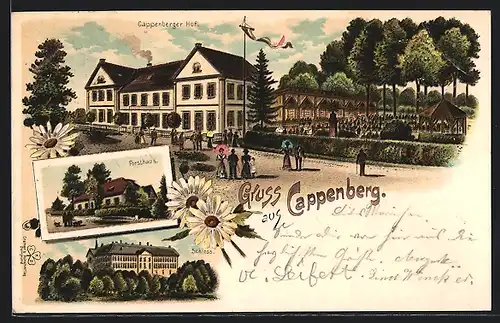 Lithographie Cappenberg, Gasthaus Cappenberger Hof, Forsthaus, Schloss