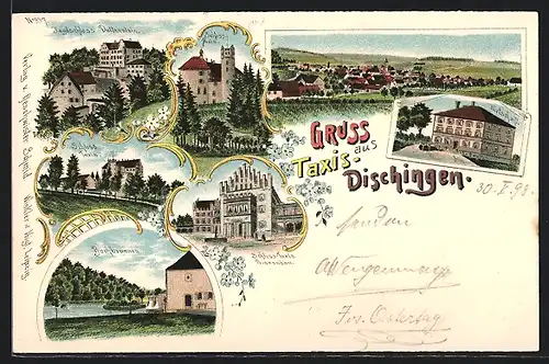 Lithographie Dischingen, Jagdschloss Duttenstein, Buchbrunnen