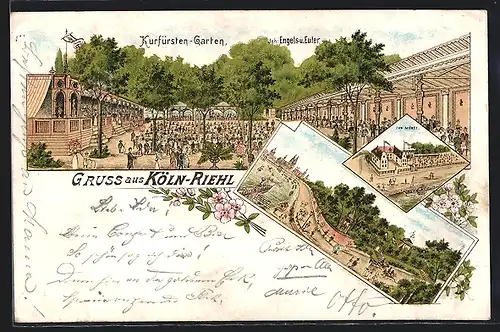Lithographie Köln-Riehl, Gasthaus Kurfürsten-Garten, Zur Münze