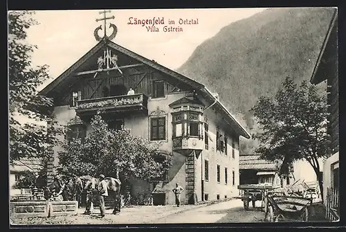 AK Längenfeld im Oetztal, Villa Gstrein und Pferde am Brunnen