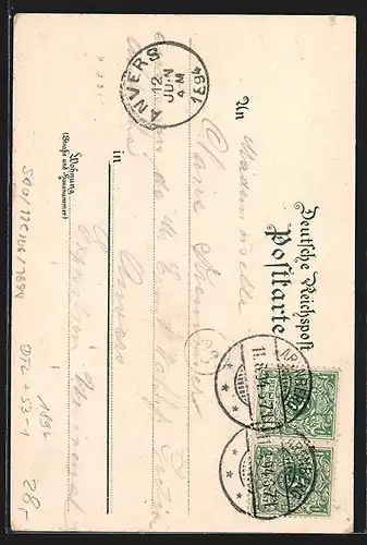 Vorläufer-Lithographie Arenberg, 1894, Strassenpartie mit Aufgang zur Kirche