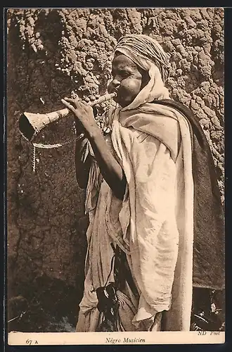 AK arabischer Musiker mit einem Blasinstrument
