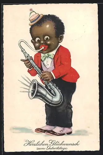 AK Afrikanischer Junge mit Saxophon